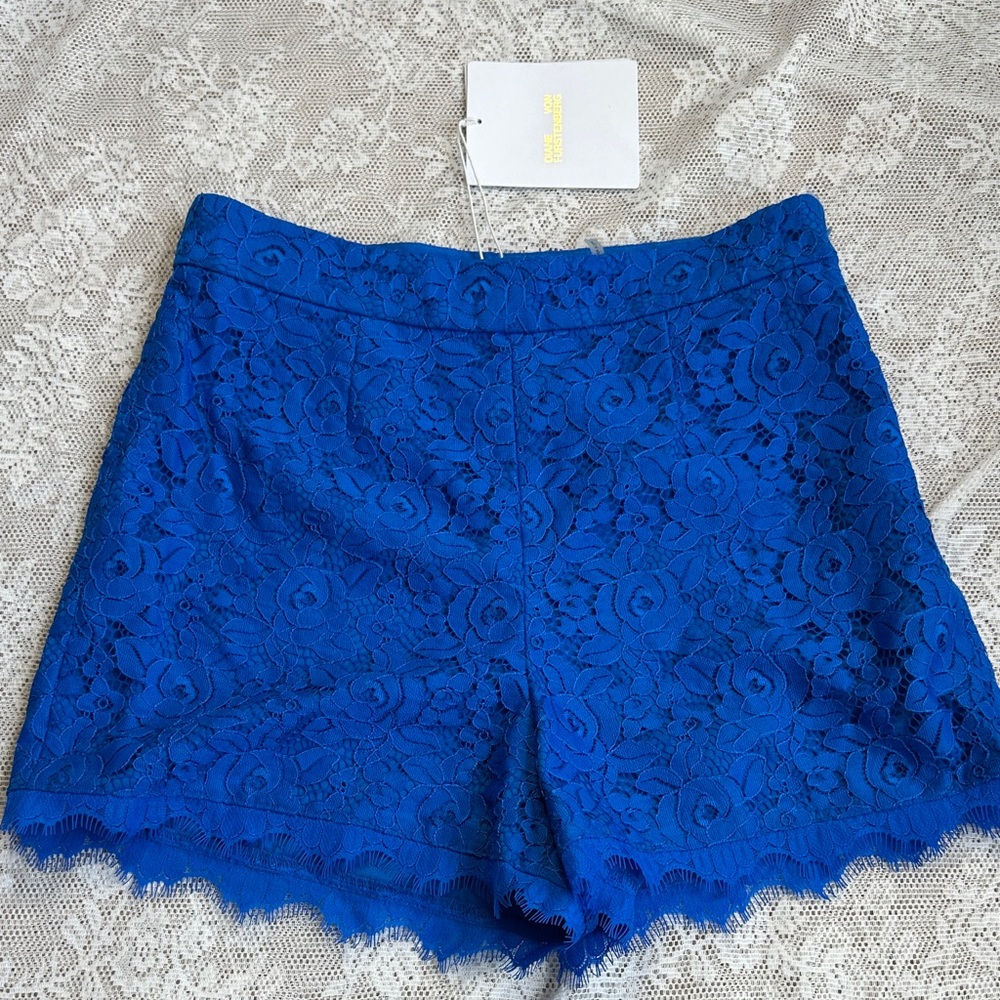 Diane Von Furstenberg Royal Blue Lace High Waist Shorts Size 0 XS